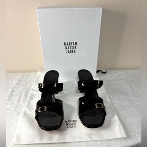 Maryam Nassir Zadeh Black Patent Double-Strap Slide Sandals